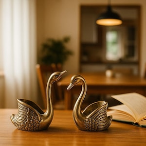 Handcrafted Brass Swan Couple: Feng Shui Home Decor Centerpiece