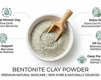 Polvo de Arcilla Bentonita | Mascarilla Detox 100% Natural para Rostro, Cabello y Cuerpo