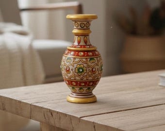 Dekorativer indischer Sockel, handbemalte Tischdekoration, traditionelles Wohnaccessoire, kunstvolles Ausstellungsstück, Geschenk