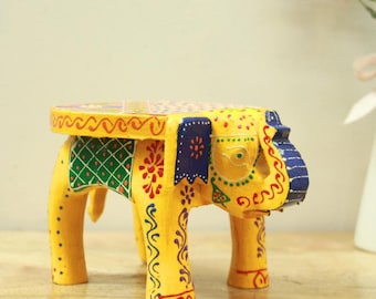 Colorful Elephant Decor, Hand Painted Indian Elephant, Traditional Home Accent, Decorative Animal Statue, Gift