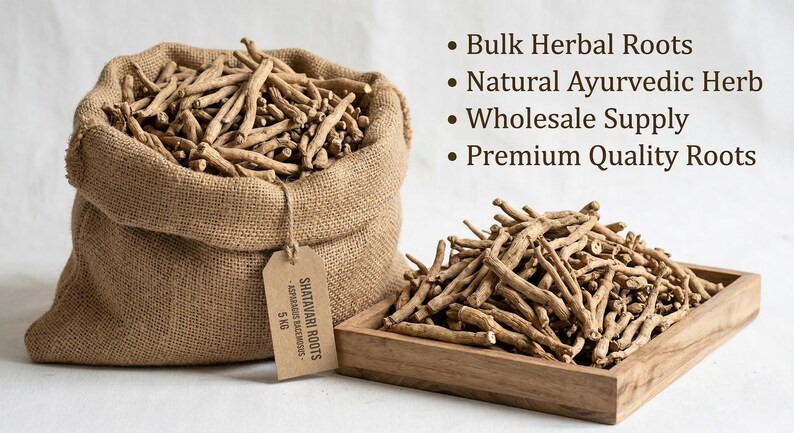 Bulk shatavari roots in sack and packaging – natural dried roots for herbal supply and premium quality use