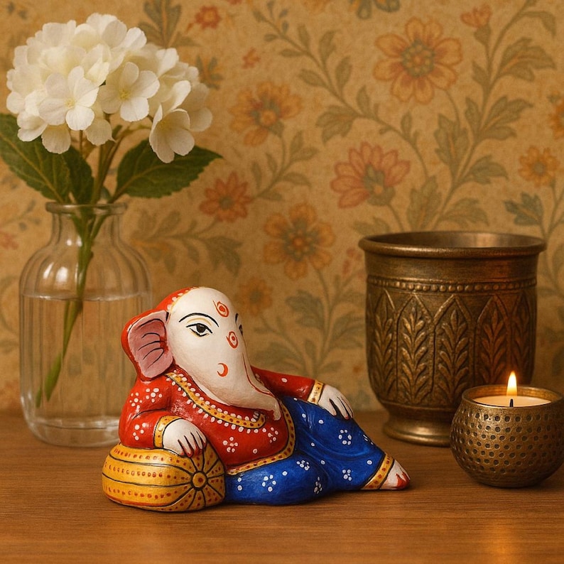 sleeping ganesha idol with lamp ganpati murti home temple decor