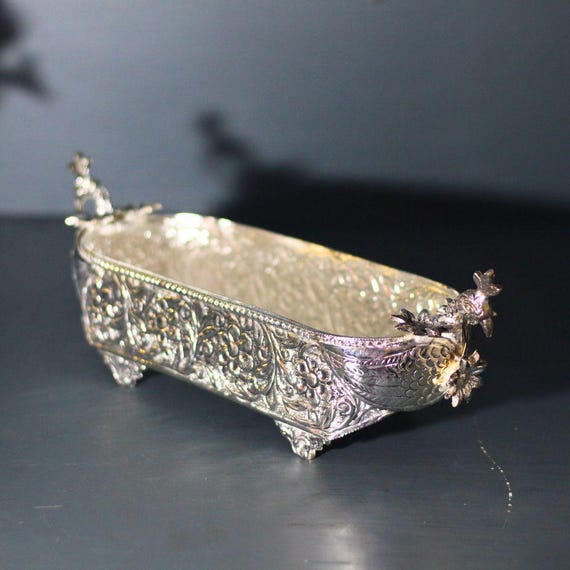 Handcrafted German Silver Decorative Tray: Vintage Dessert Server & Festive Centerpiece