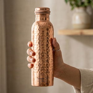 Bouteille en Cuivre – Ayurveda 100 % Pure, Bouteille Martelée et Verre