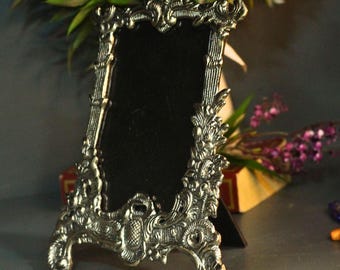 Marco de fotos plateado ornamentado, cuadro floral antiguo, decoración vintage para el hogar, elegante expositor de mesa barroco