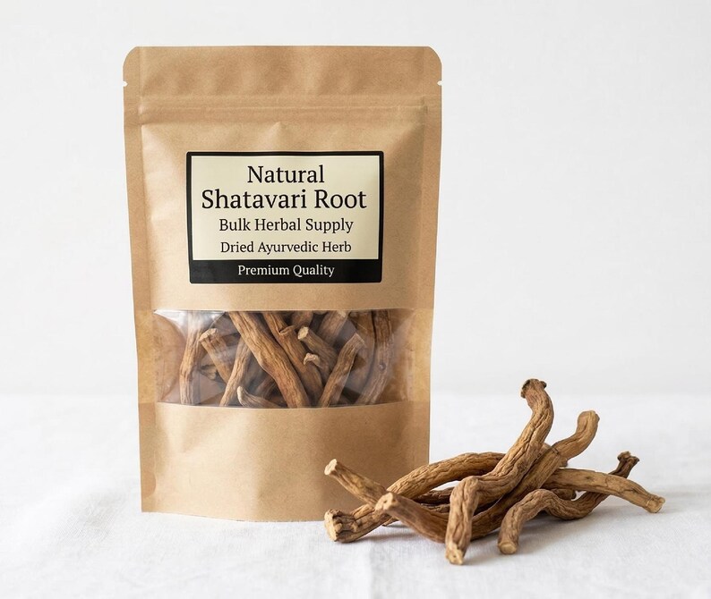 Shatavari roots with packaging pouch – natural herbal roots for ayurvedic use and bulk quantity supply