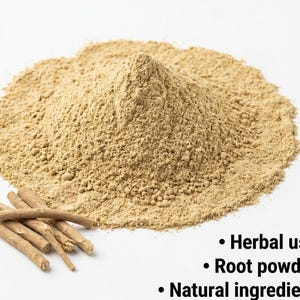 Fine ashwagandha powder heap with roots – organic ashwagandha powder for immunity and wellness