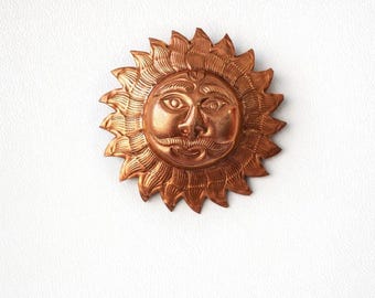 Copper Sun Face Wall Hanging, Traditional Indian Sun God Remedy