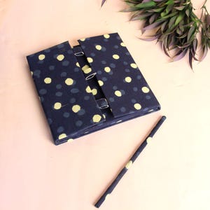 Handmade Fabric-Covered Notebook with Pen: Blue Polka Dot Eco-Friendly Journal