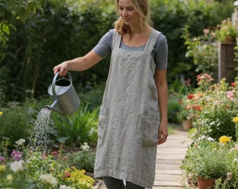 With Pockets Cross Back Cotton-linen Apron for,Handcrafted Elegance for Womens with No Ties,Christmas Gift for Her