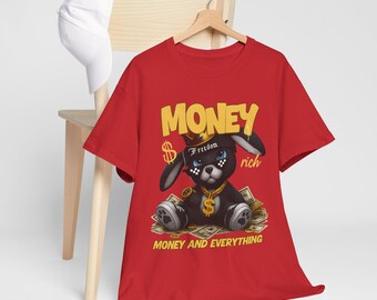 Cool Money Bunny Graphic Tee, Funny Cotton T-Shirt, Streetwear Style, Gift for Friends, Unisex Casual Wear, Perfect for Parties