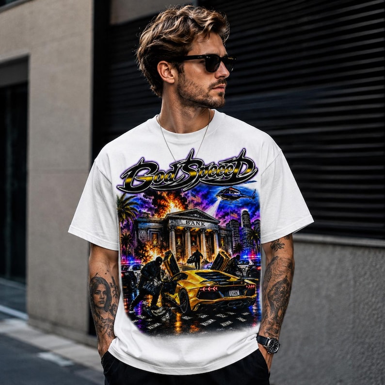 Godspeed Designs Diseño de camiseta de coche de lujo para carreras callejeras con el ...