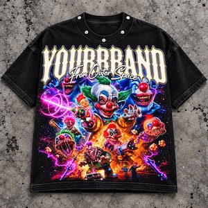 Anpassat namn Skräckclown PNG, Yttre rymdens streetwear-grafik, DTF-skjortdesign