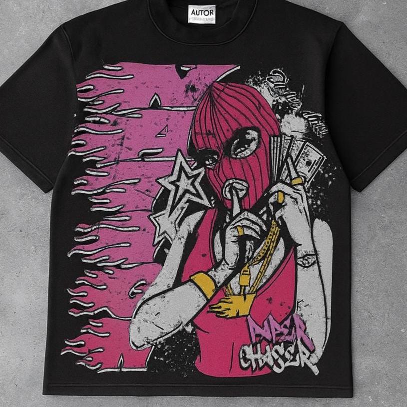 Pink Ski Mask Girl Graffiti Art Print: Urban Streetwear (digital