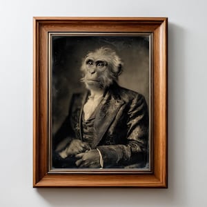 Victorian Marmoset Sepia Portrait: Quirky Animal Wall Art (Digital Download) - 00106