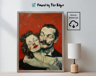 Surreal French Couple Print: Colourful Romantic Couple Art (Digital Download)