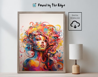 Psychedelic Pop Art Girl Print - Vibrant Modern Wall Art (Digital Download) – 00141