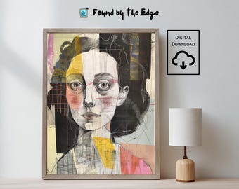 Surreal Woman Portrait: Abstract Face Art, Modern Digital Collage (Digital Print