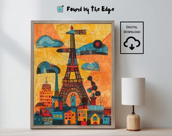 Impresión de la Torre Eiffel de París: Arte mural abstracto retro (descarga digital) 00040