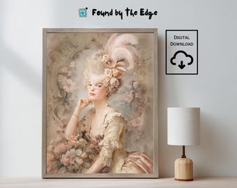 Coquette Lady Wall Art – Rococo Portrait Print, Vintage Masquerade Décor (Digital Download) – 00065