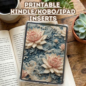 Printable eReader Insert: Lotus Floral Kindle, Kobo, iPad for Bookworm Gift (PDF Download)