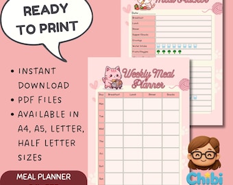 Kawaii Pastel Pink Meal Planner: Daily & Weekly Tracker (PDF)