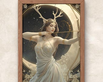 Artemis Göttin Poster: Griechische Göttin Mythologie, Vintage Wohnkultur Mondgöttin (PNG Digital Download)