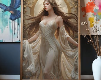 Impresión Art Nouveau de la Diosa Lunar Selene, mitología griega vintage (descarga digital)