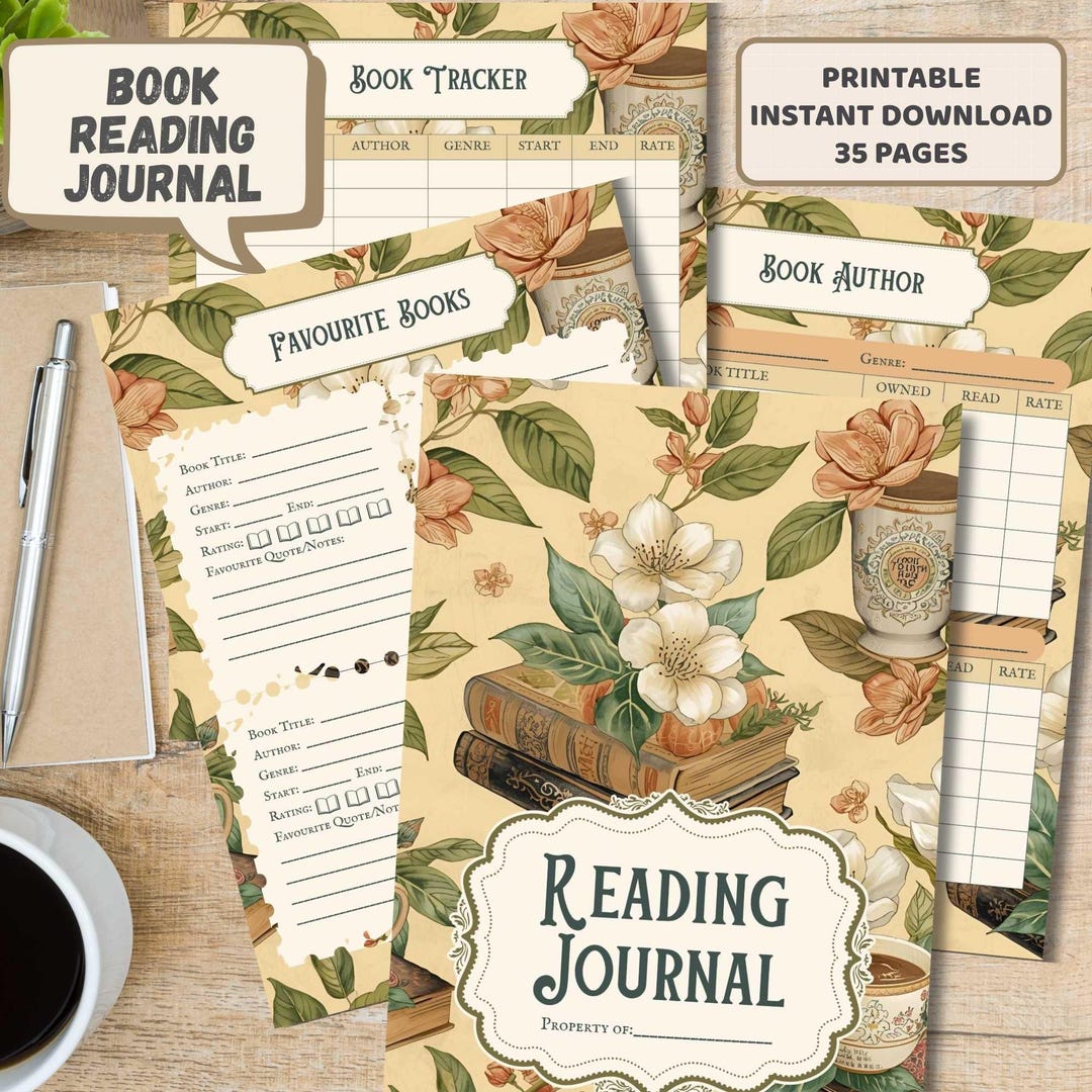 Printable Book Journal PDF Planner Inserts: Reading Review Tracker Book ...
