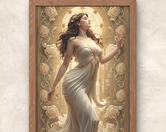 Art Nouveau Aphrodite-print: vintage poster Griekse godin (digitale png-download)