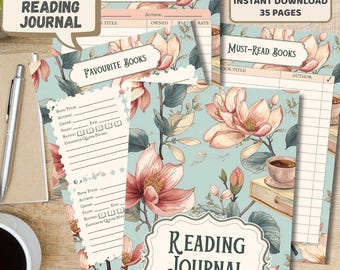 Diario de lectura floral: Registro de lectura, plantilla de reseñas (35 páginas) (Descarga digital)