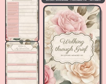 Printable Grief Journal with Guided Prompts: 30-Page Memorial Memory Book for Family (PDF)