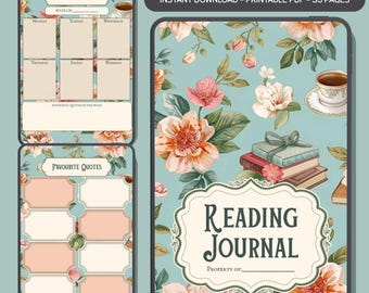 Diario de lectura imprimible: Registro de reseñas de libros, regalo para amantes de los libros (inserciones para planificador en PDF)