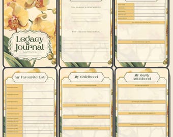 Yellow Orchids Legacy Journal Printable: Family Memory Keepsake Self Reflection Letter (PDF)