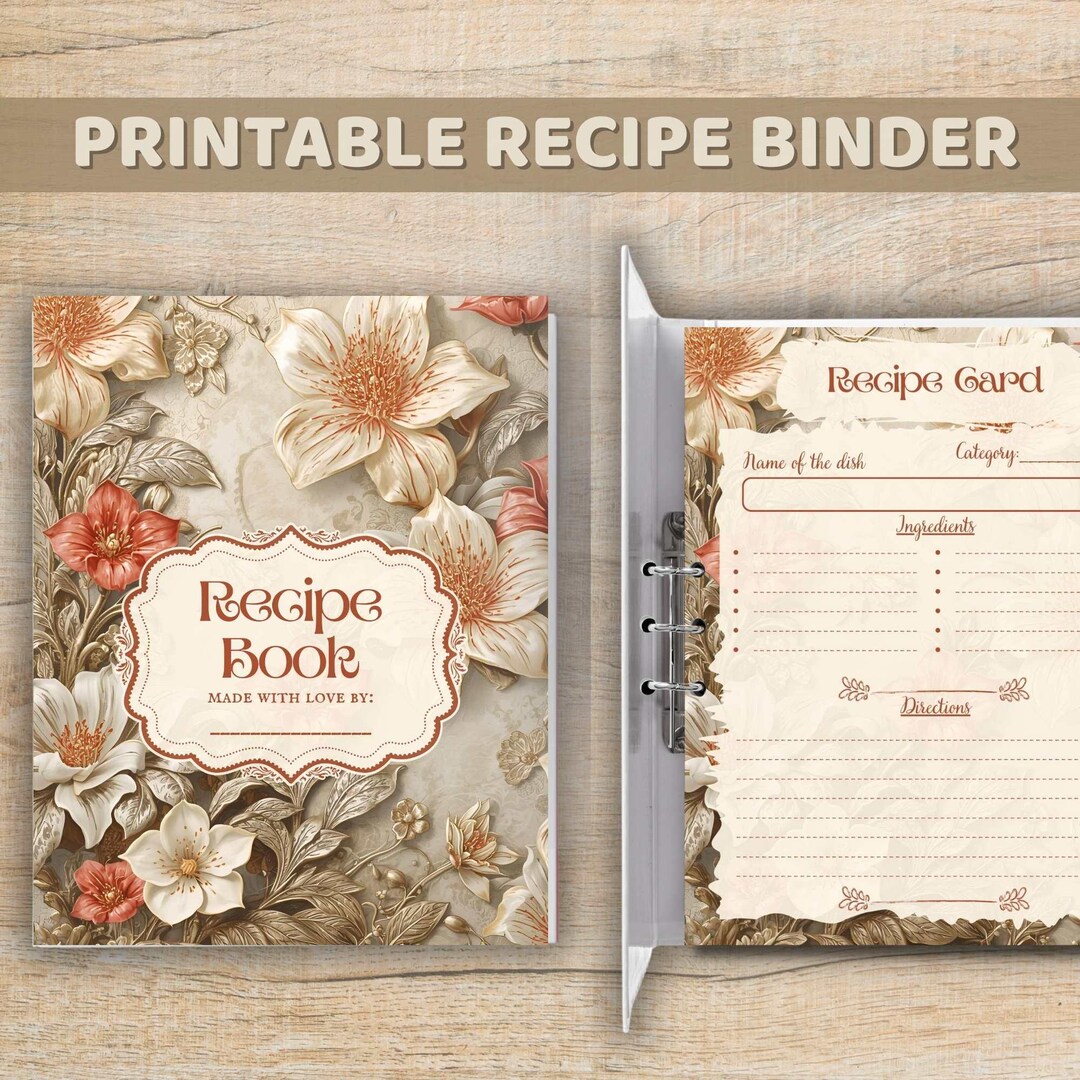 Printable Recipe Binder Dividers Bundle: Orange Floral Kitchen Cookbook ...