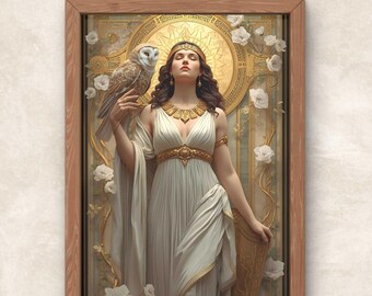 Stampa di Atena in stile Art Nouveau: poster vintage della dea greca (download digitale PNG)