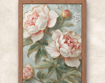 Vintage roze pioenroos: botanische bloemen muurkunst (digitale png)