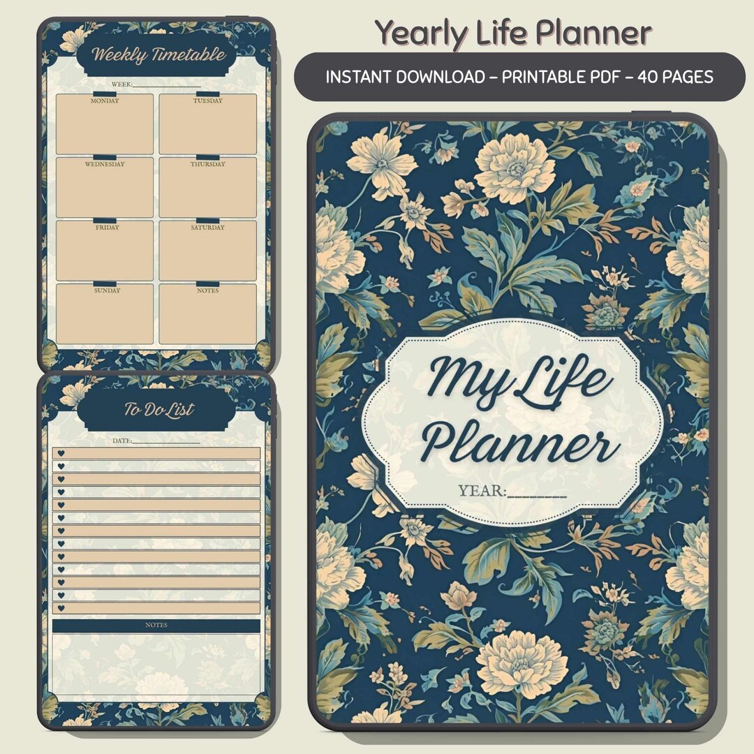 Printable Life Planner Inserts Bundle PDF: Chinoiserie Yearly ...