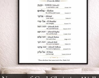 Hebrew Names of God Poster, Bible Verses, Christian Wall Art (Digital Download), Wall Decor