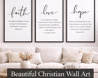Faith Hope Love Scripture Wall Art Set: Christian Home Decor (Digital Download) uryans