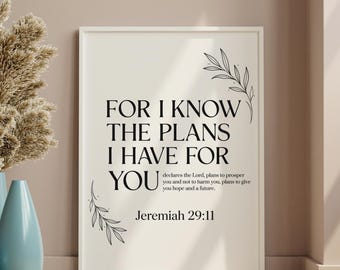 Jeremiah 29:11 Bible Verse Print, Minimalist Scripture Poster (Digital Download)