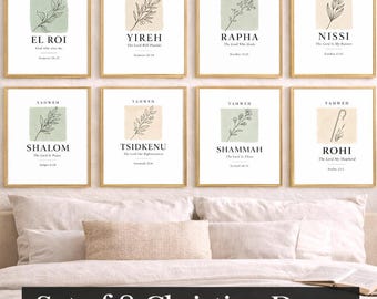 Set of 8 Hebrew Names of God Prints | Christian Wall Art Decor (Digital Download)