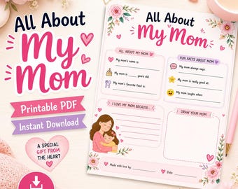 All About My Mom Printable Worksheet | Mother's Day Kids Activity (Instant Download PDF)