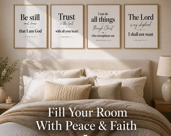 Set of 4 Minimalist Bible Verse Prints, Christian Scripture Wall Art (Instant Download)