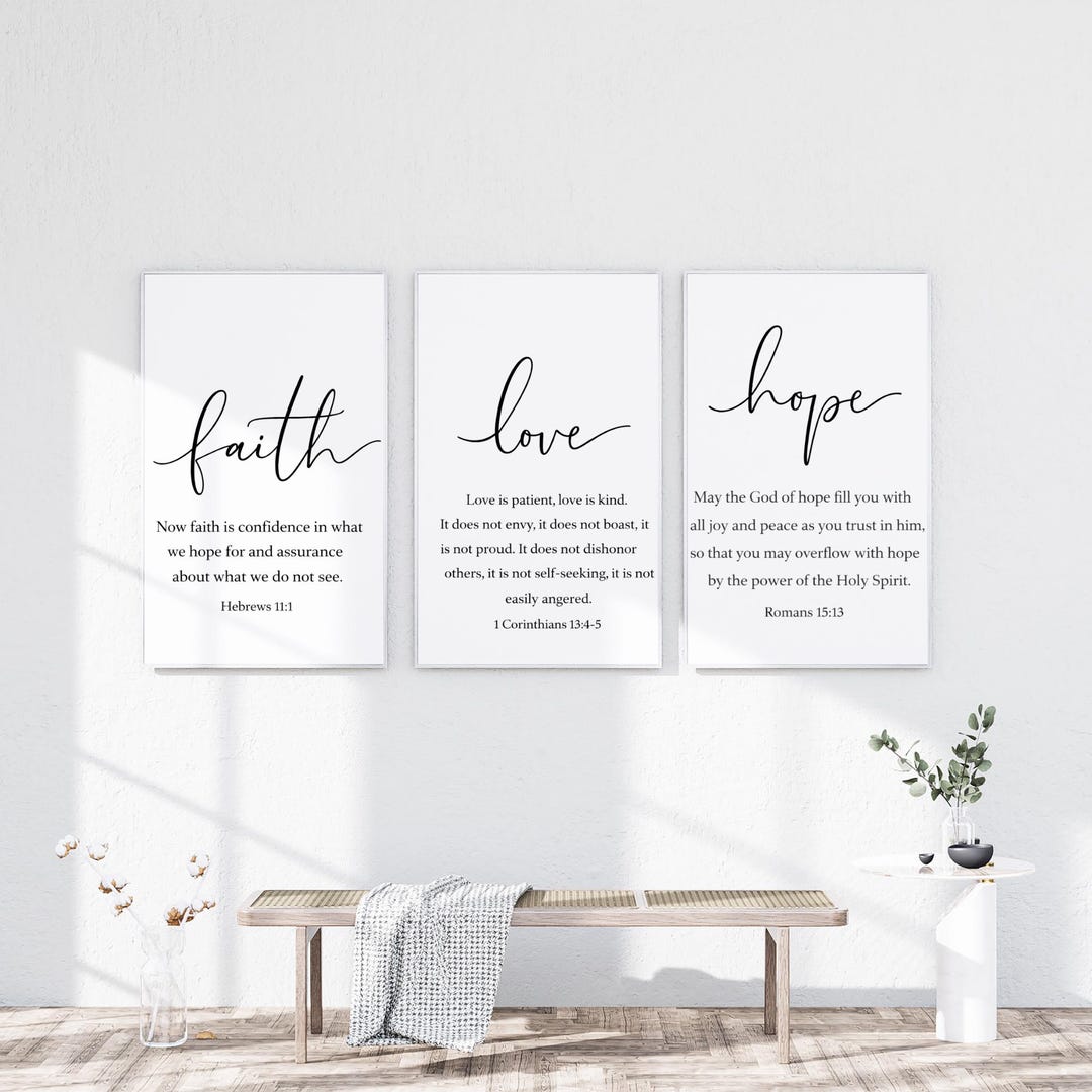 Faith Hope Love Scripture Wall Art Set: Christian Home Decor (digital ...