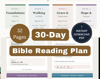 30-Day Bible Reading Plan, Scripture Study Journal, Prayer Guide (Instant Download)
