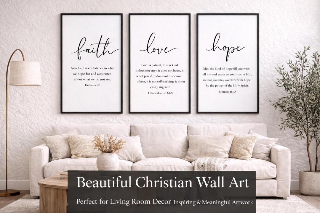 Faith Hope Love Scripture Wall Art Set: Christian Home Decor (digital ...