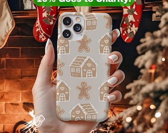 Funda para teléfono con diseño de pan de jengibre navideño, resistente a impactos, ideal para las fiestas.