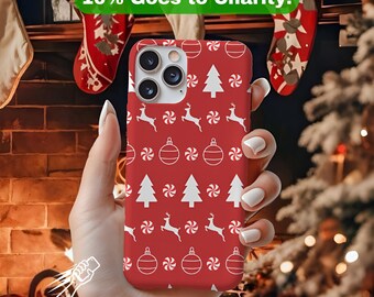 Christmas Red Pattern Phone Case, Xmas Holidays Durable Cover