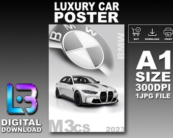 BMW M3 CS 2023 Luxury Car Poster Printable Wall Art A1 Size Digital Download